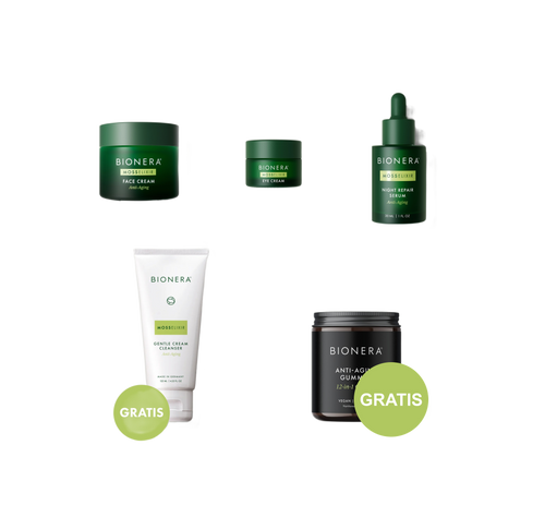 Complete Set mit Face Cream, Eye Cream, Serum, Cleanser und Gummies