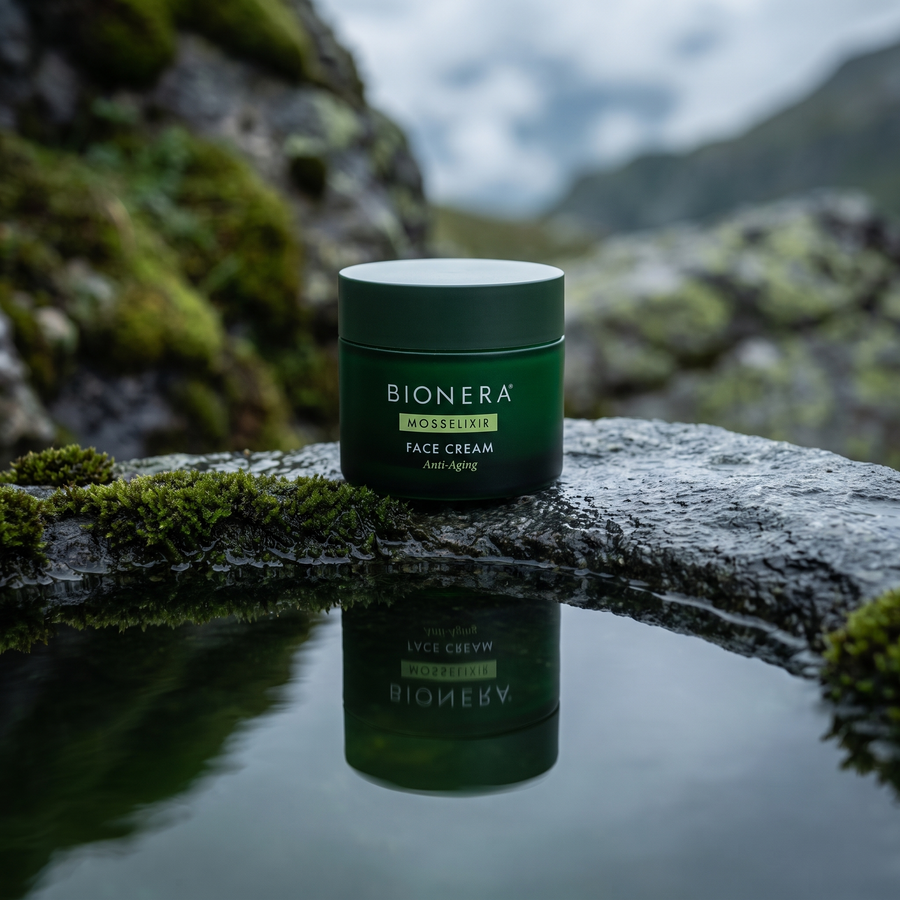 MossElixir Face Cream vor alpiner Herbstlandschaft