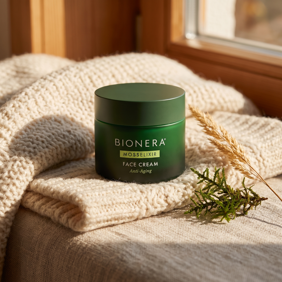 MossElixir Face Cream auf einer Strickdecke