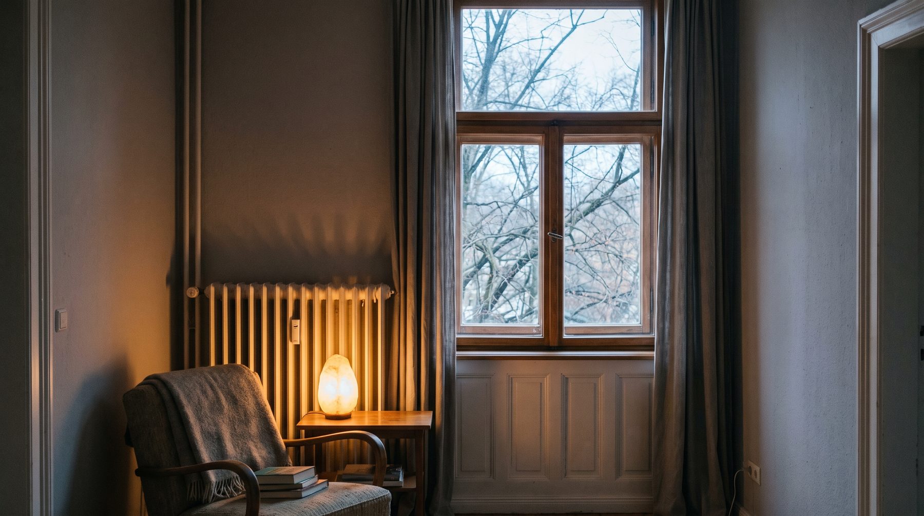 Heizkörper am Fenster im Spätherbst